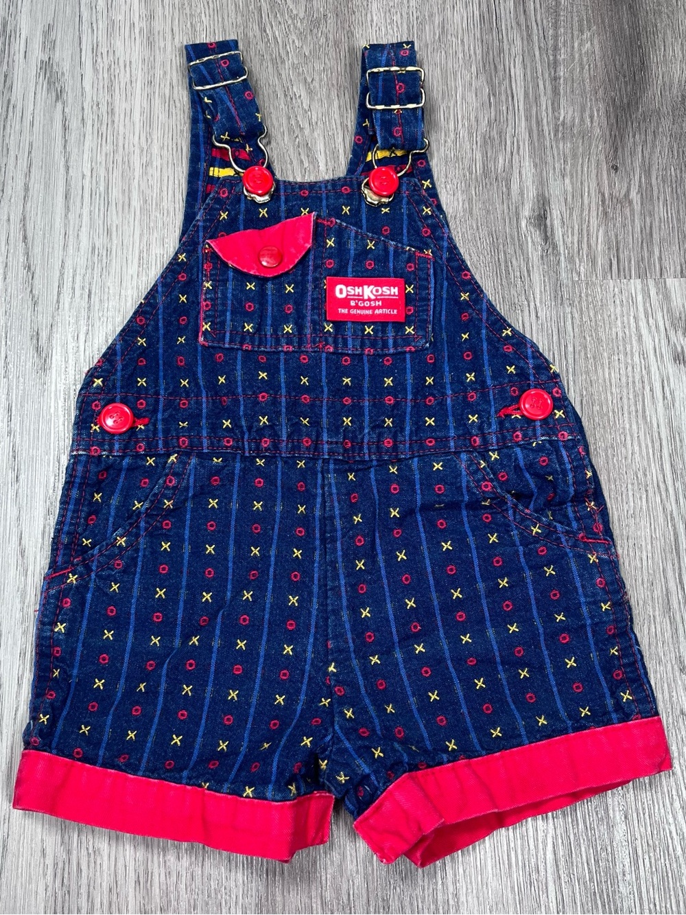 OshKosh B'Gosh Vestbak Bib Romper Overalls Size‎ 12M Blue Vintage 1980s USA XO